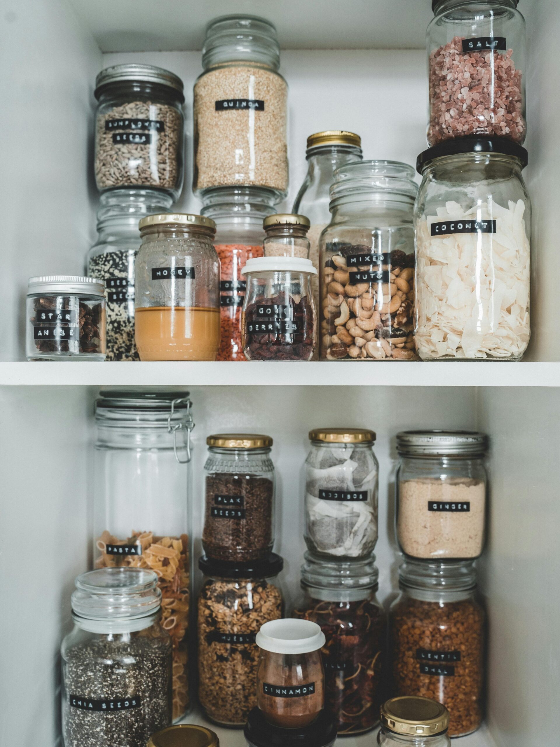 Clear Glass Jars With Brown and White Beans